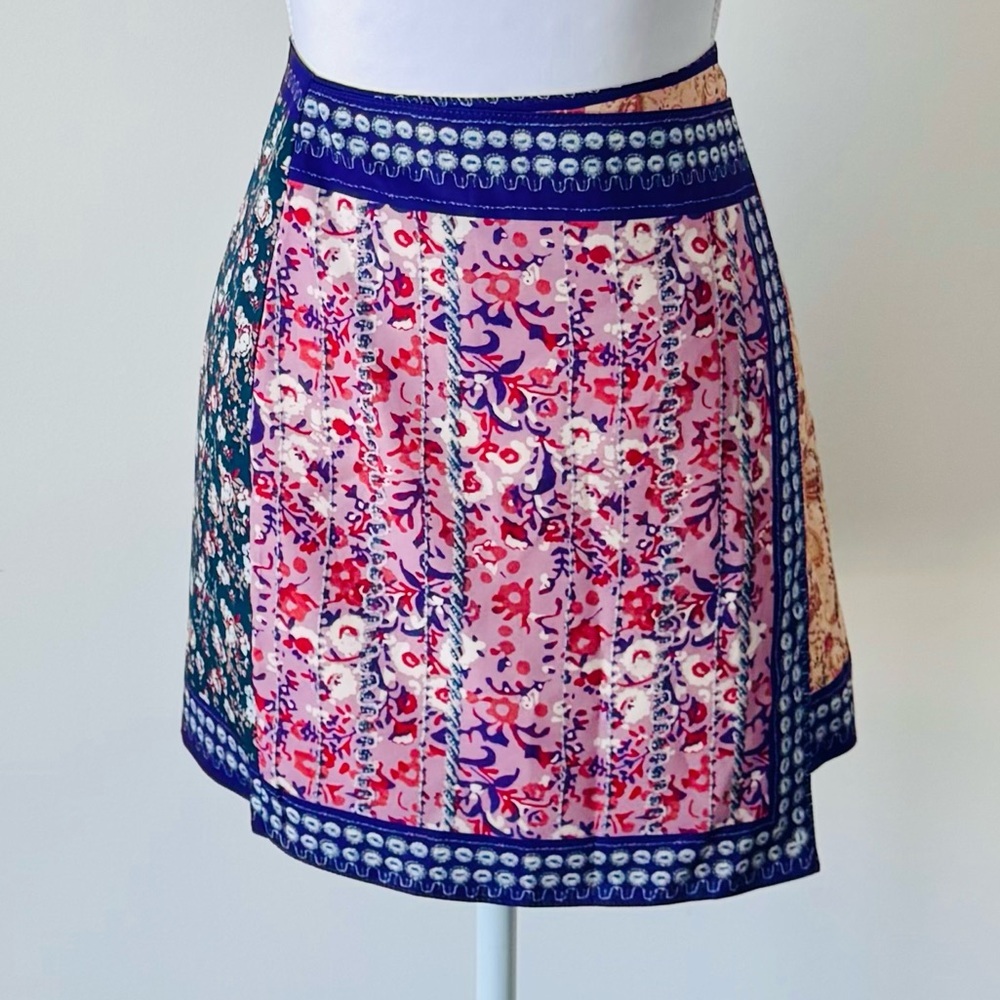 Patchwork Floral Wrap Mini Skirt - image 1